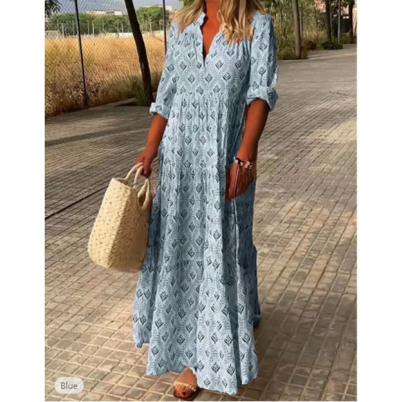 Leah – Vintage Stehkragen Oversized Modisches Lockeres Kleid