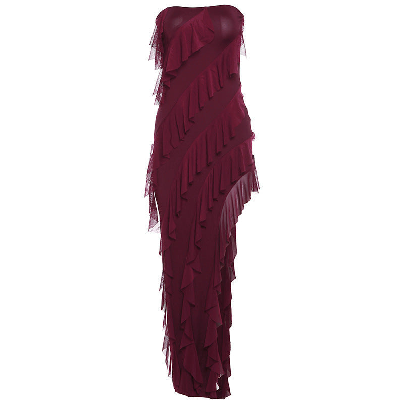 Lydia – Enges Damenmode Tube Top Kleid mit Spaghetti-Trägern und Fransen für Partys