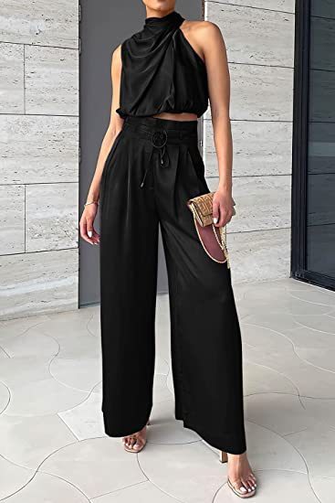 Jasmine – Lässiges ärmelloses Oberteil mit Midriff und weiten Beinen 2-teiliges Set Damenbekleidung