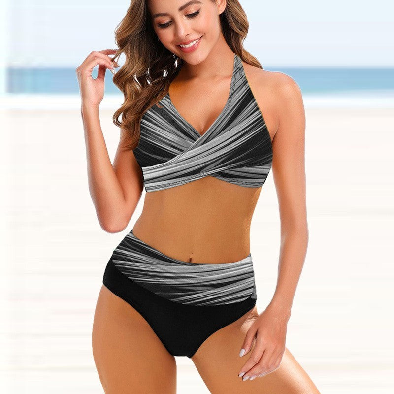 Damen Bikini Set High Waist Retro Streifen – Sexy Badeanzug für Strand & Schwimmen