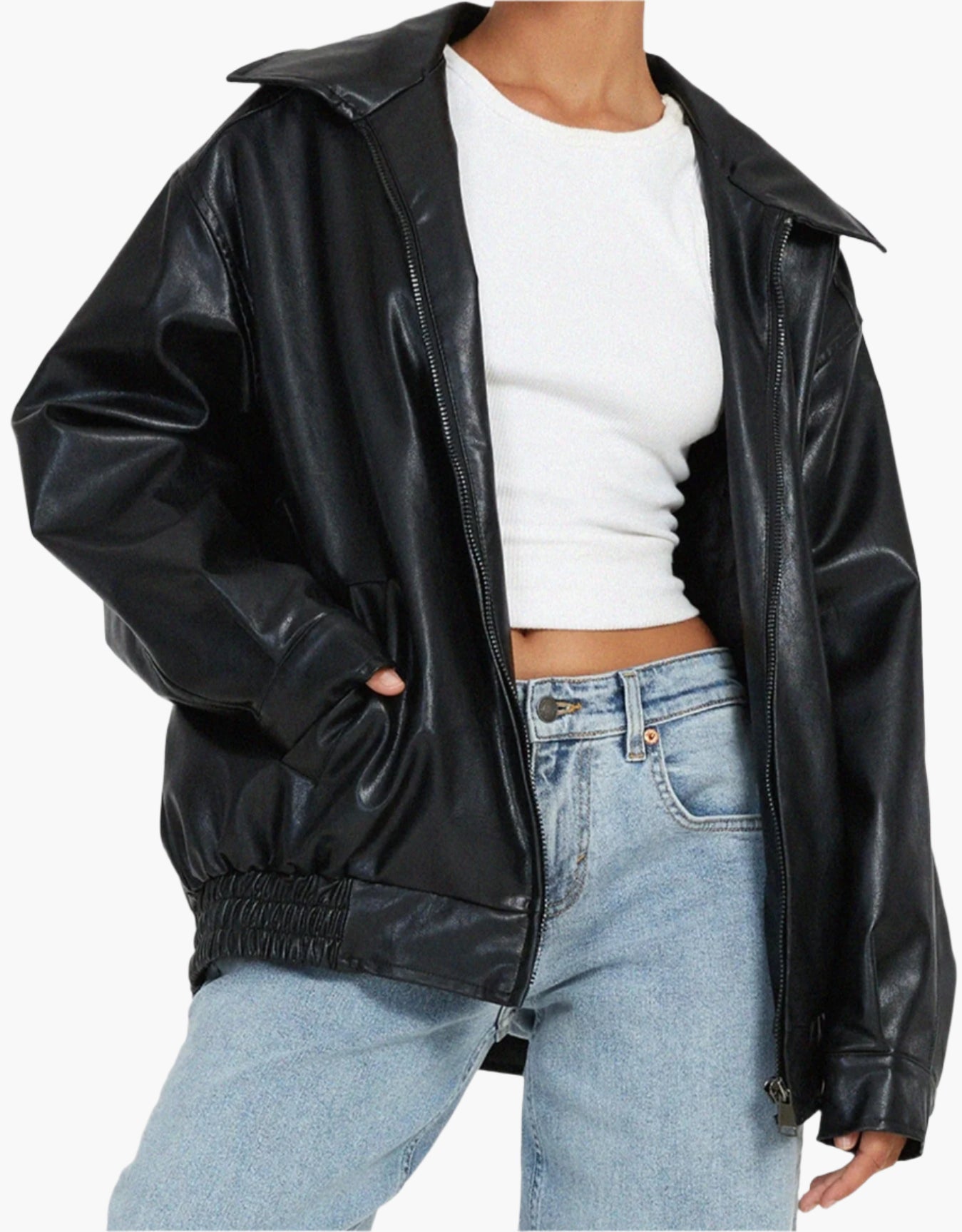Damen Oversized Kunstlederjacke im Retro-Stil – Modische Übergangsjacke für Alltag und Ausgehen