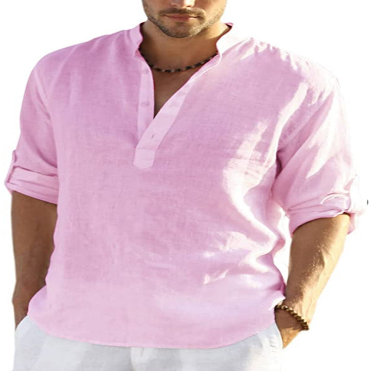 Herren Henley Shirt Langarm – Casual Sommerhemd mit Stehkragen für Freizeit, Büro und Urlaub