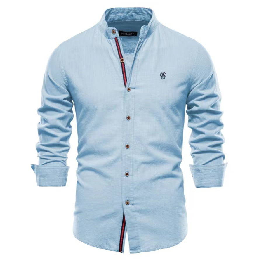 Herren Freizeithemd Slim Fit Stehkragen Modern Business Casual