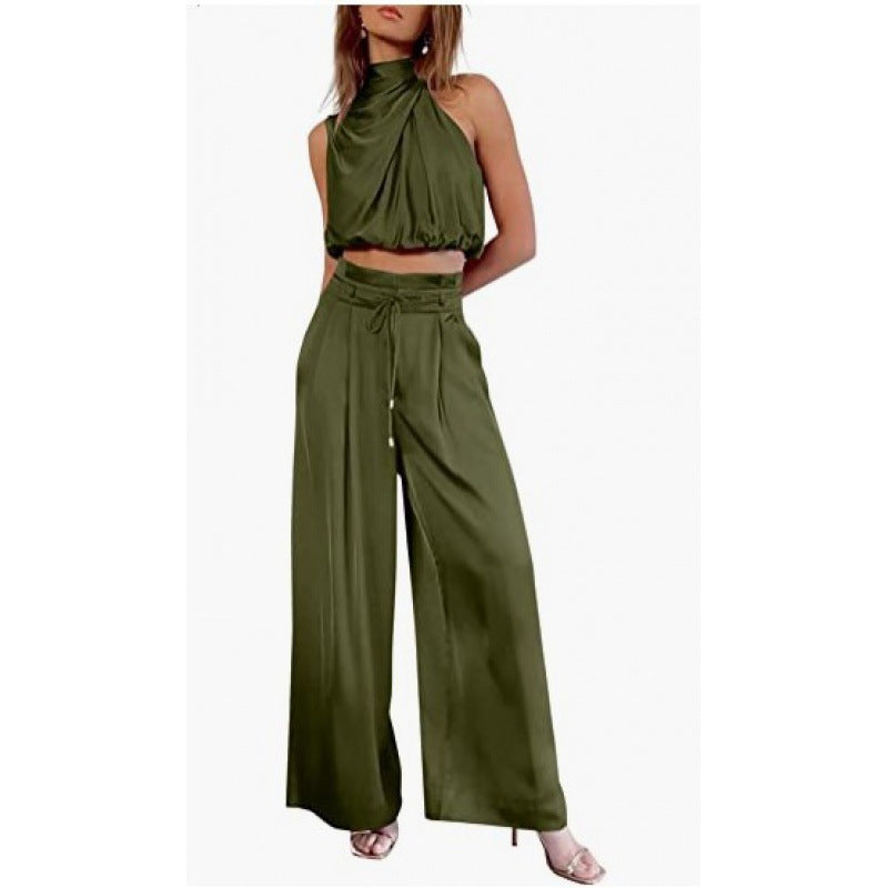Jasmine – Lässiges ärmelloses Oberteil mit Midriff und weiten Beinen 2-teiliges Set Damenbekleidung