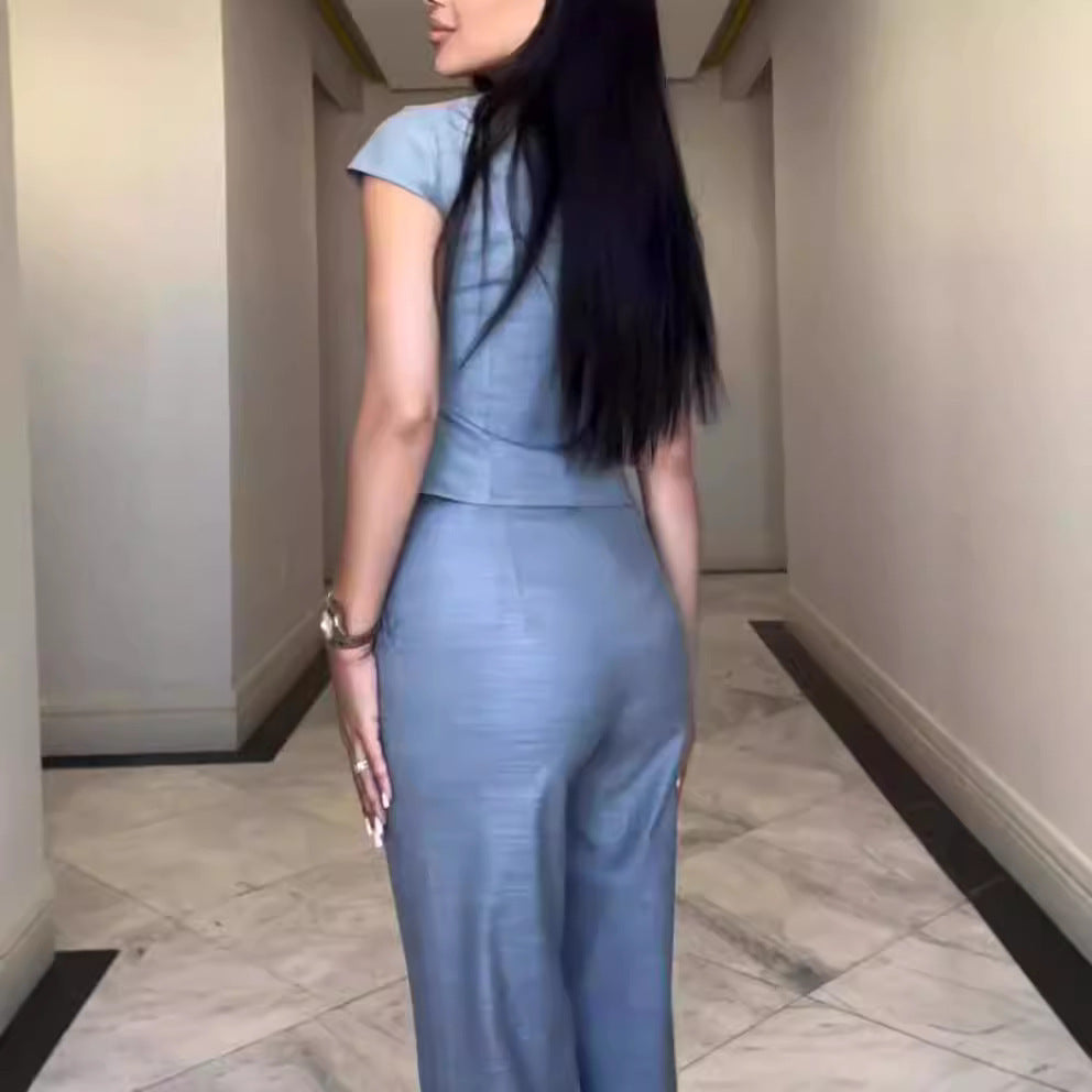 Catherine – V-Ausschnitt Top mit Geraden Hosen