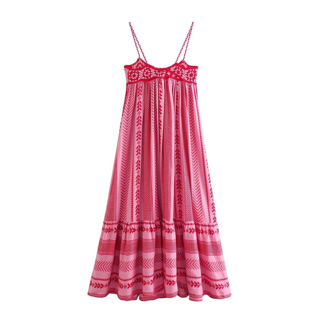 Lucy – Langes gehäkeltes Kleid mit U-Ausschnitt und Spaghetti-Trägern