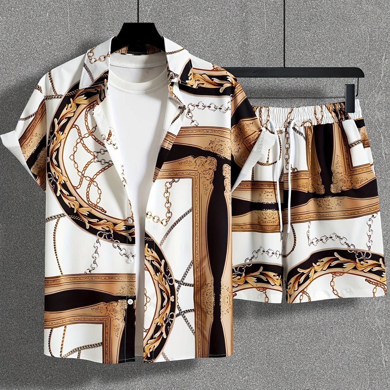 Herren Sommer Set – Modernes Kurzarm-Hemd mit Print & Shorts, Freizeit Outfit, Lässig