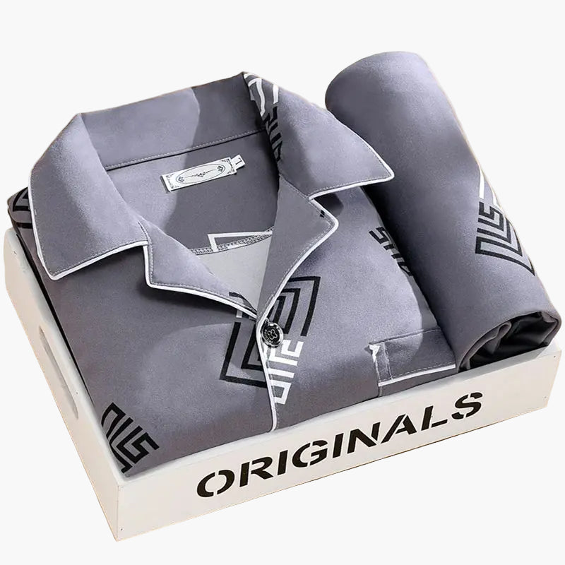 Herren Pyjama Set mit Feder-Print – Stilvolles Schlafanzug-Set für das ganze Jahr