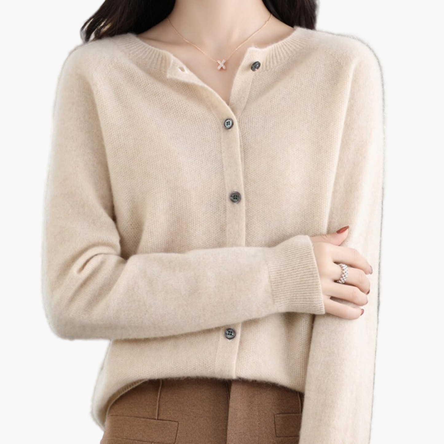 Damen Cardigan mit Rundhalsausschnitt – Klassischer Strickpullover für Alltag und Büro