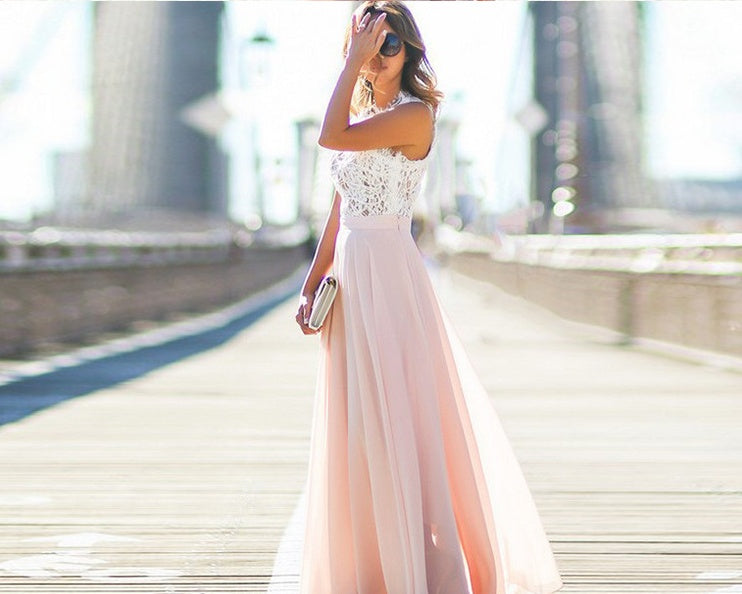 Jane – Überlängendes Chiffonkleid mit Spitzenakzenten