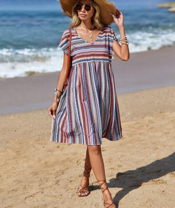 Amelia – Batwing Ärmel Kleid mit Farbstreifen