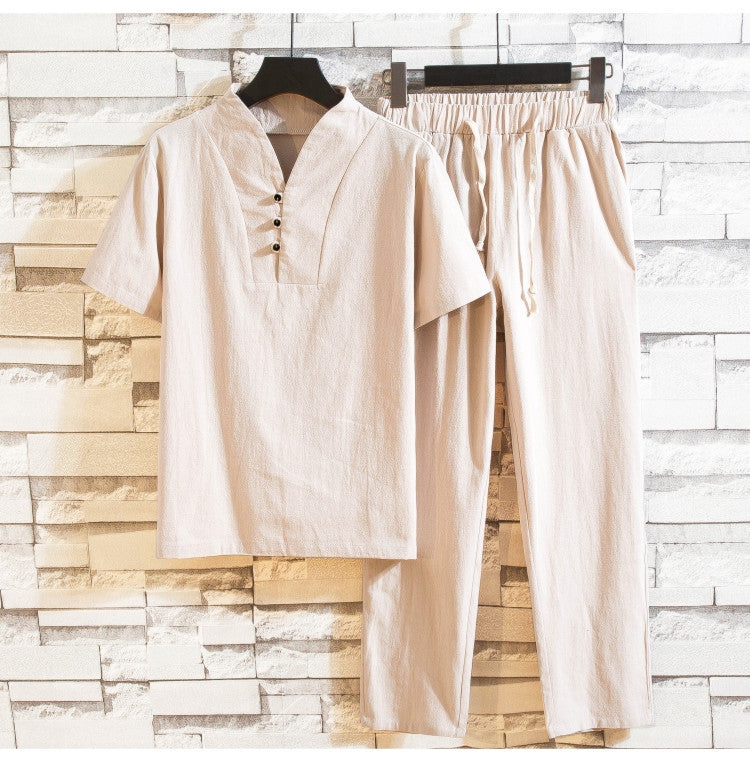Herren Leinen Sommeranzug Set – Lässiges zweiteiliges Outfit mit Kurzarmhemd und Hose – Ideal für Freizeit & Alltag
