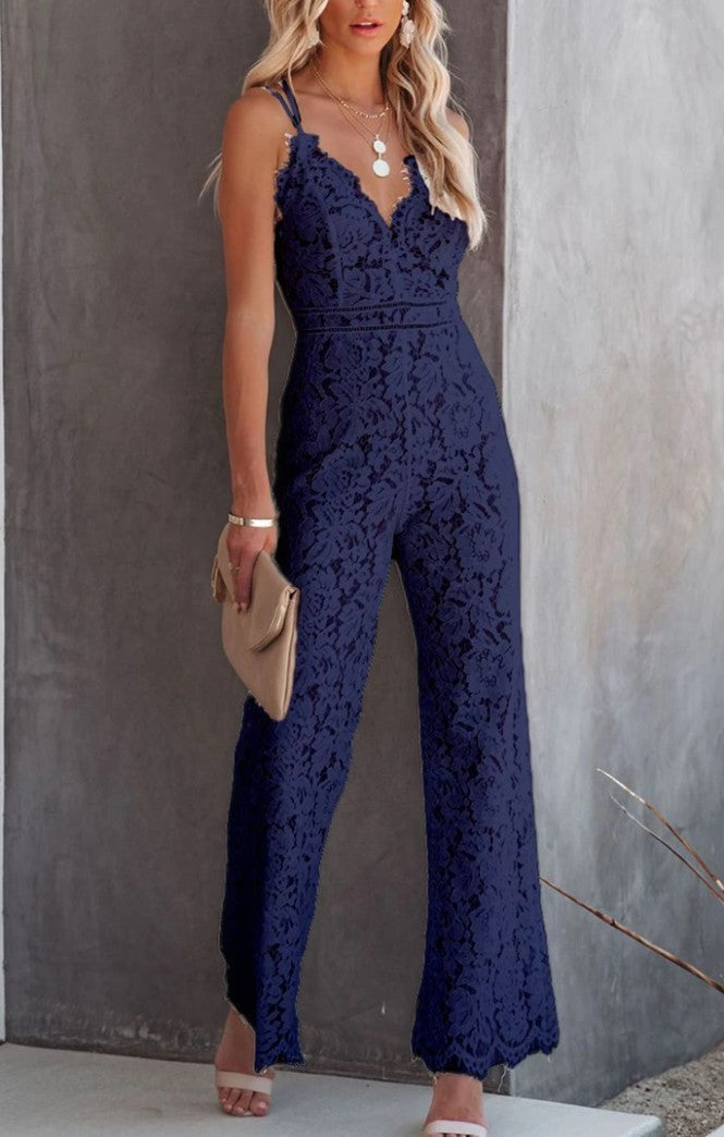 Lauren – Ärmelloser Spitzen-Jumpsuit in Einfarbigem Design