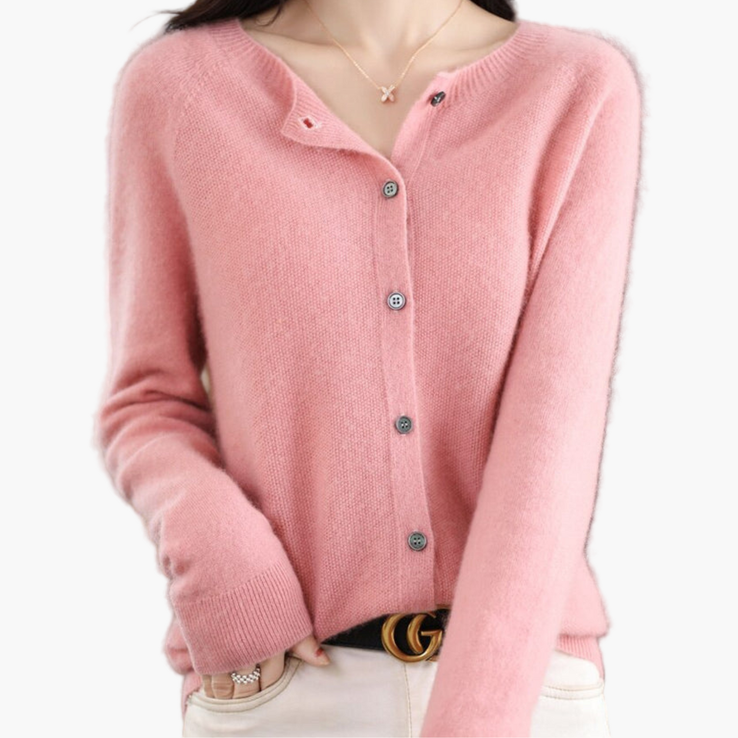 Damen Cardigan mit Rundhalsausschnitt – Klassischer Strickpullover für Alltag und Büro