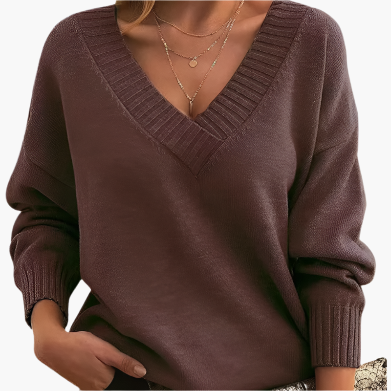 Damen Pullover V-Ausschnitt Strickpullover – Eleganter Alltags-Look für Herbst & Winter
