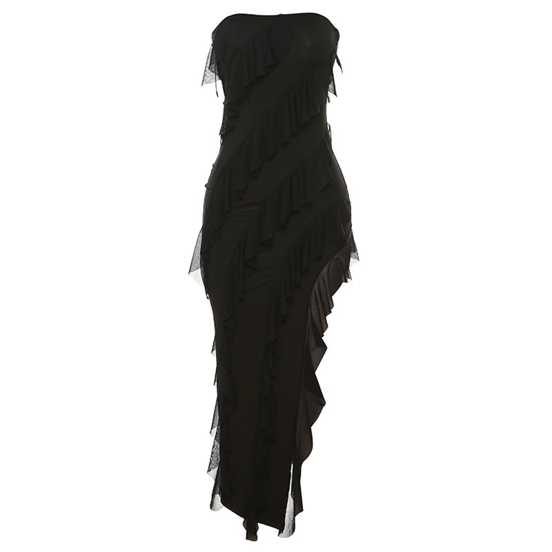 Lydia – Enges Damenmode Tube Top Kleid mit Spaghetti-Trägern und Fransen für Partys