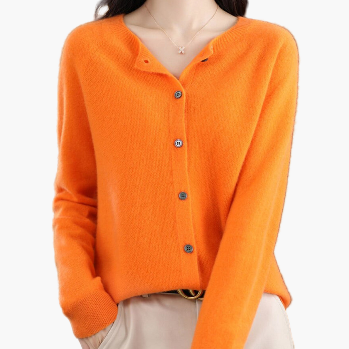 Damen Cardigan mit Rundhalsausschnitt – Klassischer Strickpullover für Alltag und Büro