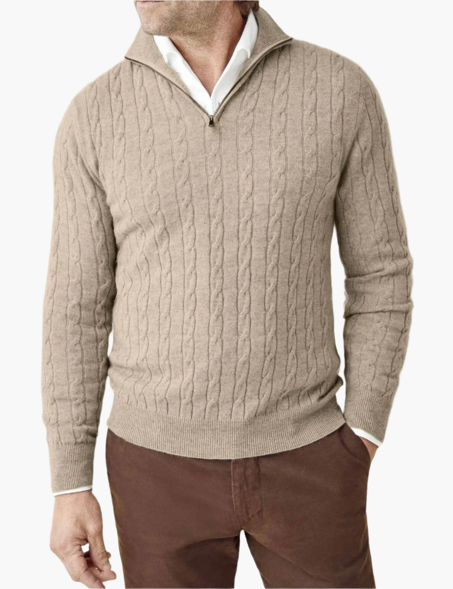 Herren Zopfmuster Pullover mit Reißverschluss – Klassischer Style für Business & Freizeit