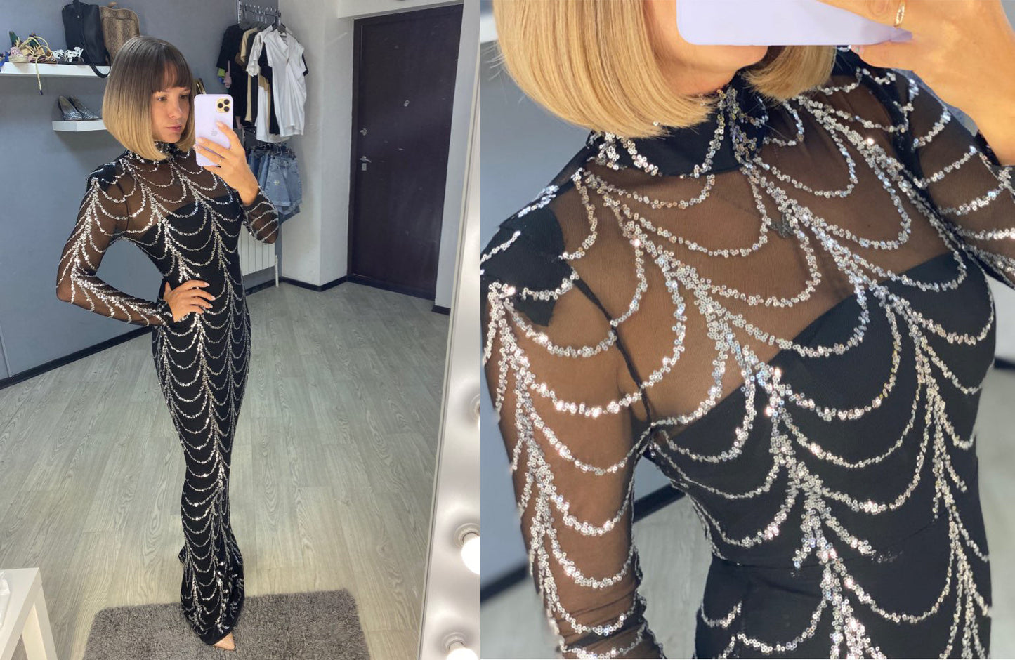 Amy – Glitzernde Maxi-Kleider mit langen Ärmeln für Damen
