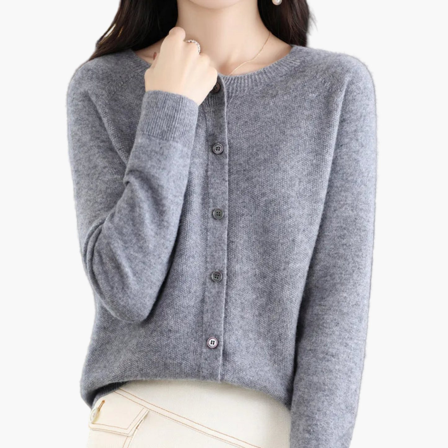 Damen Cardigan mit Rundhalsausschnitt – Klassischer Strickpullover für Alltag und Büro