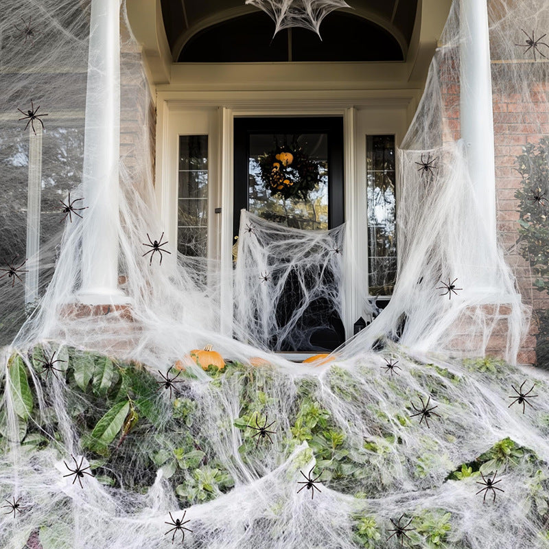 Halloween Spinnennetz Dekoration mit Kunststoffspinnen – Perfekte Gruseldeko für Haus & Garten