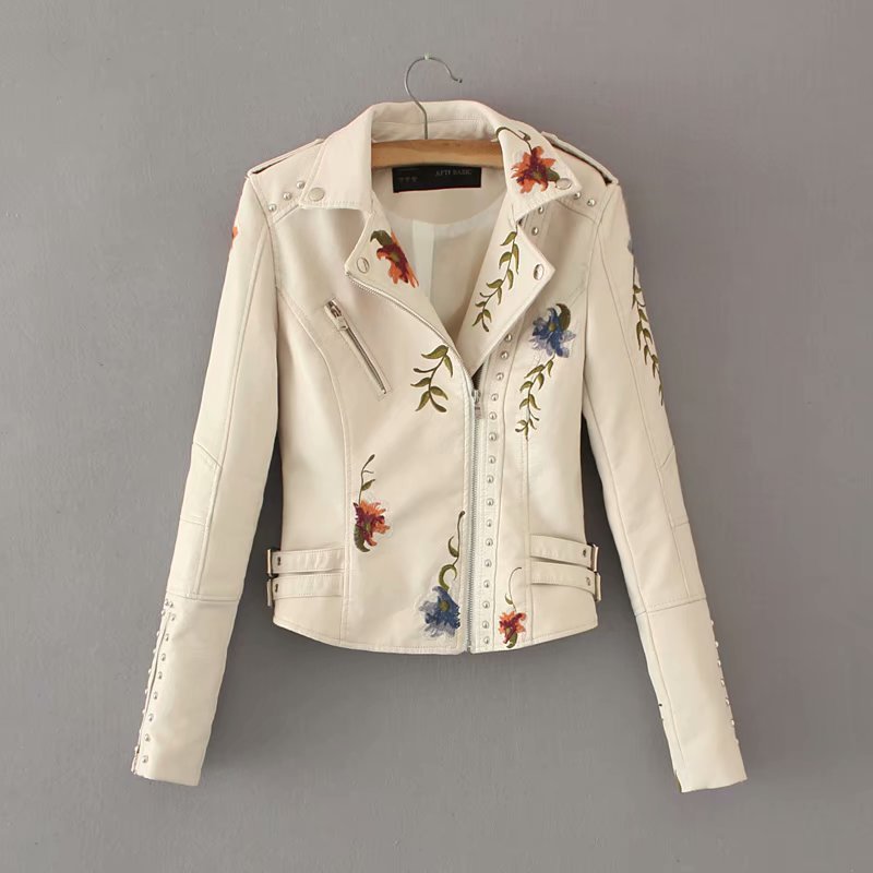 Charlie – Bestickte, gepunktete vegane Lederjacke