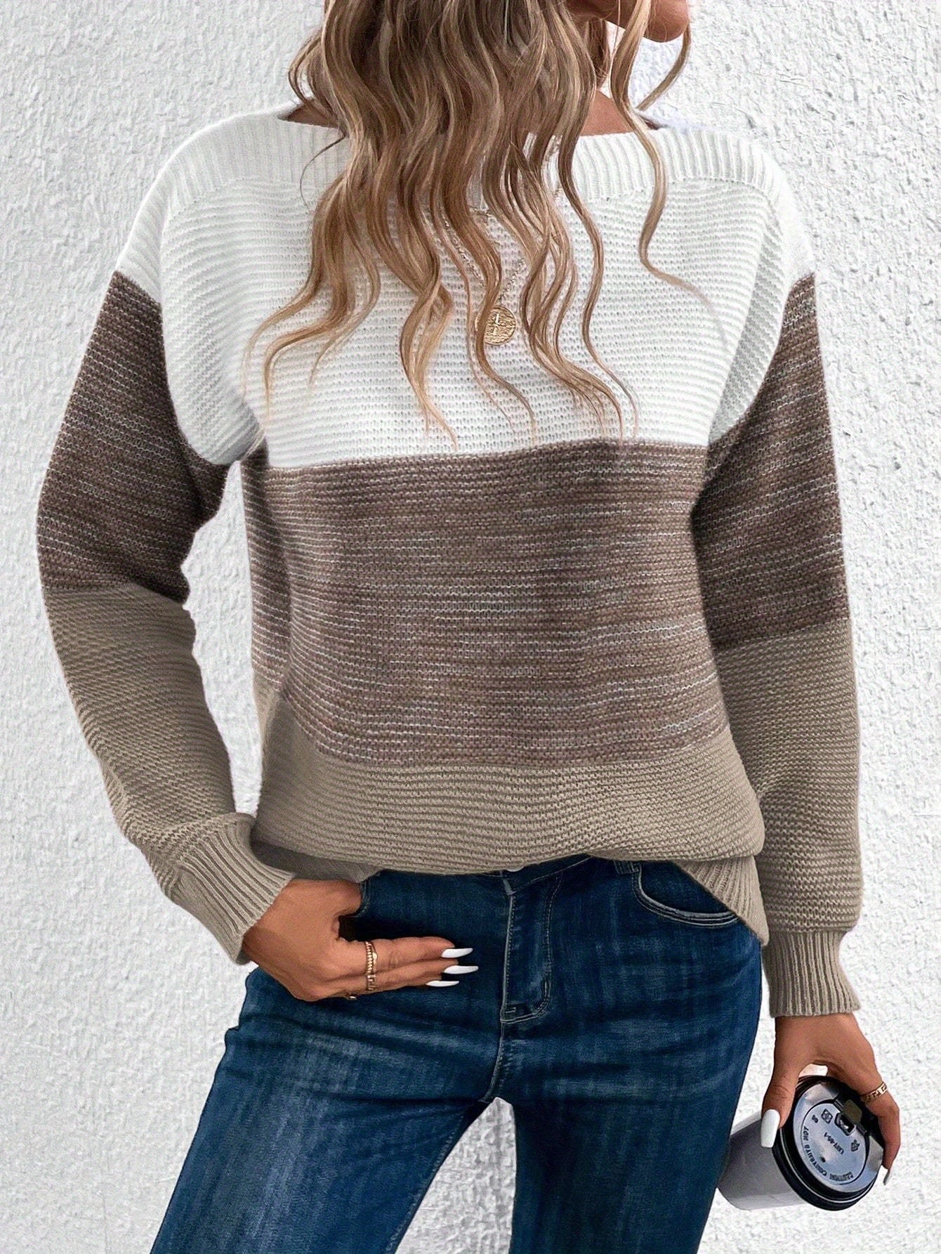 Damen Strickpullover im Colorblock-Design – Eleganter Freizeit-Look für Herbst und Winter