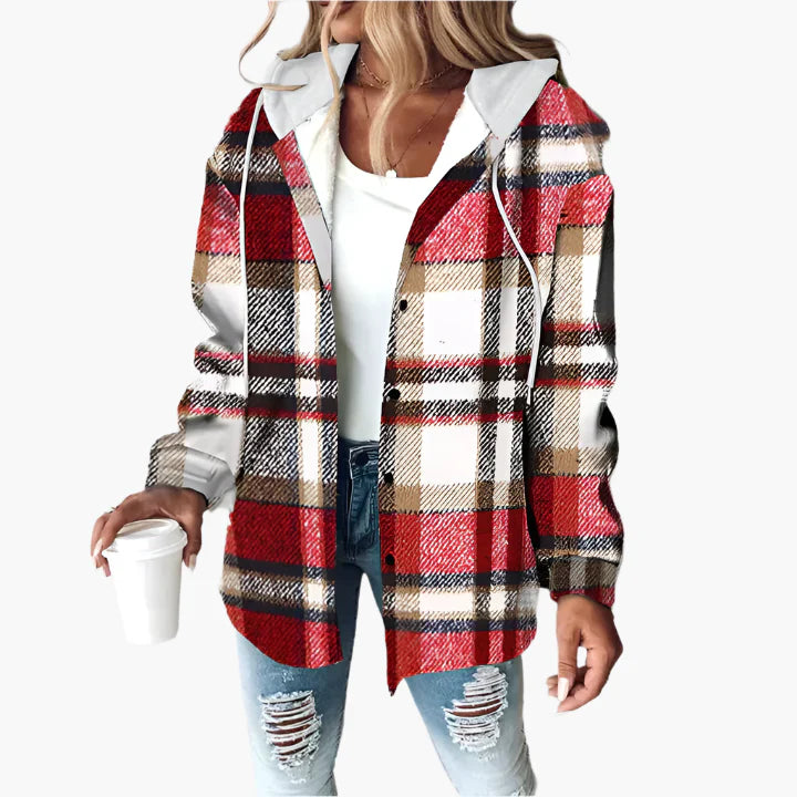 Damen Freizeitjacke im Karomuster – Bequeme Übergangsjacke mit Kapuze, Herbst & Alltag
