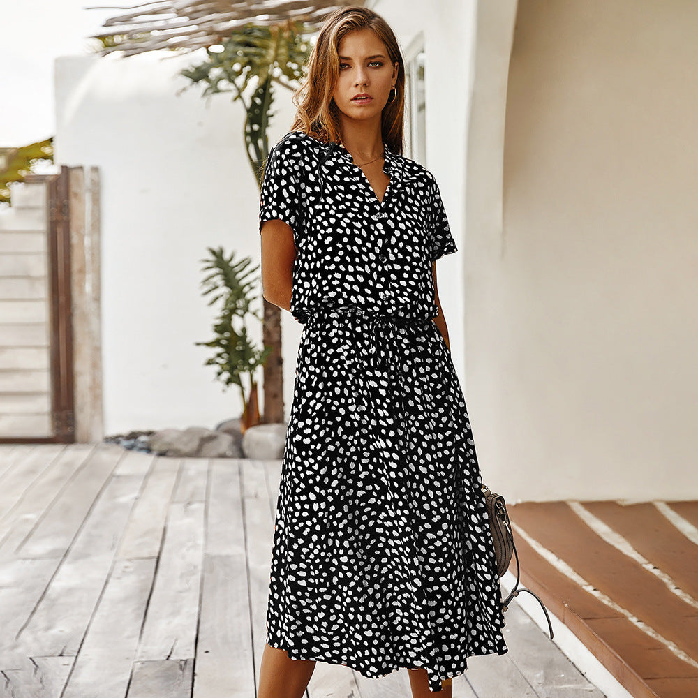 Damen Sommerkleid mit Punkten – Freizeit Midi-Kleid für Urlaub, Strand & Alltag