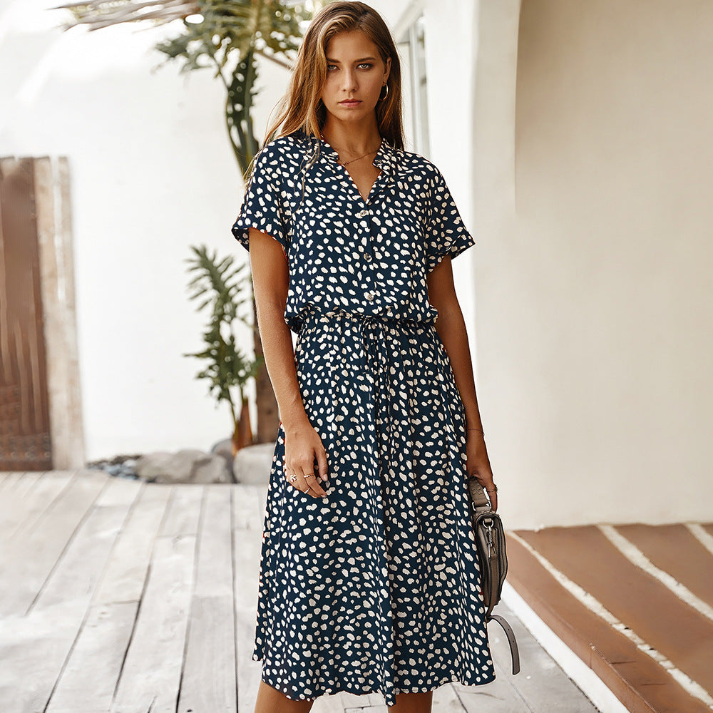 Damen Sommerkleid mit Punkten – Freizeit Midi-Kleid für Urlaub, Strand & Alltag