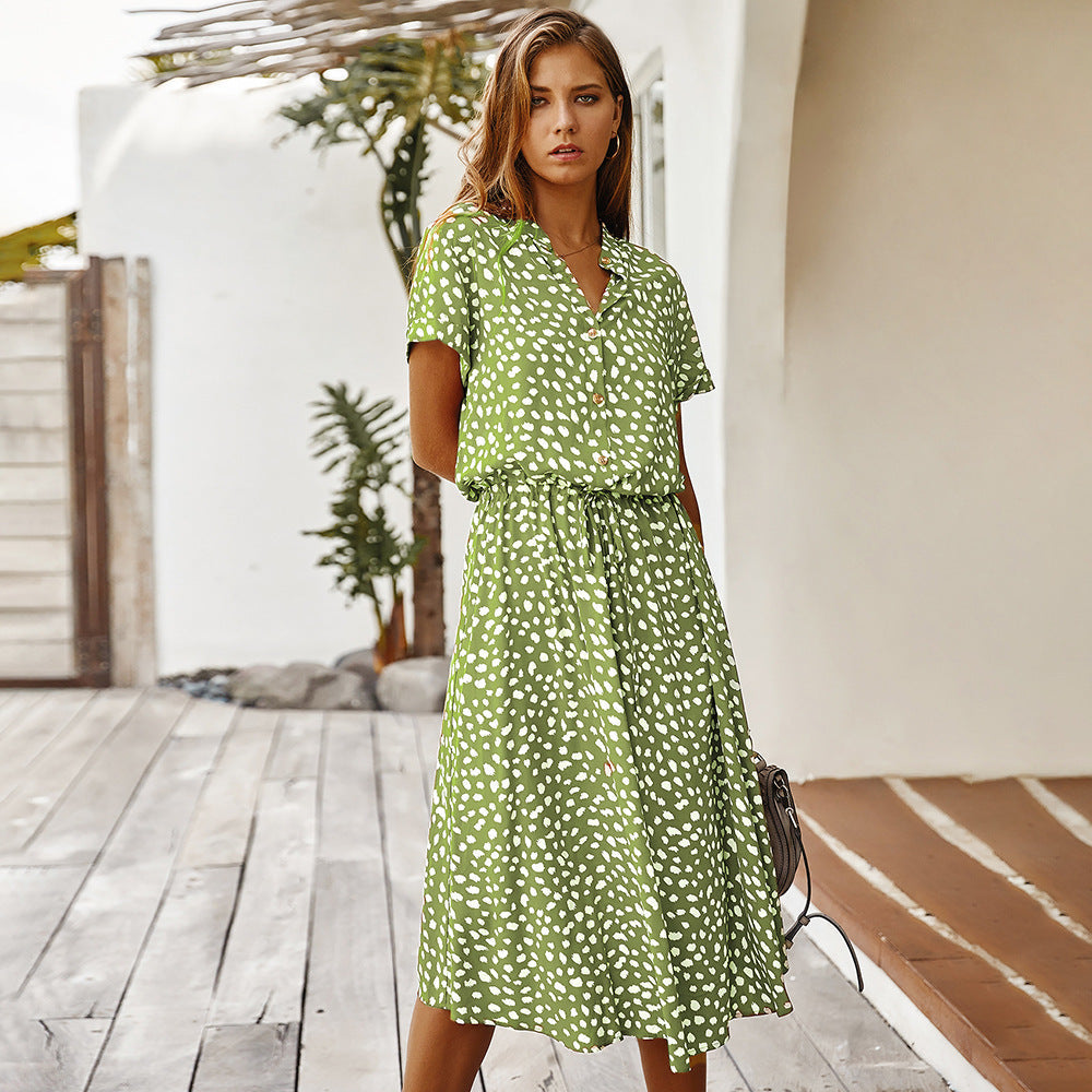 Damen Sommerkleid mit Punkten – Freizeit Midi-Kleid für Urlaub, Strand & Alltag
