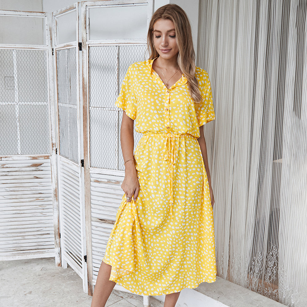 Damen Sommerkleid mit Punkten – Freizeit Midi-Kleid für Urlaub, Strand & Alltag
