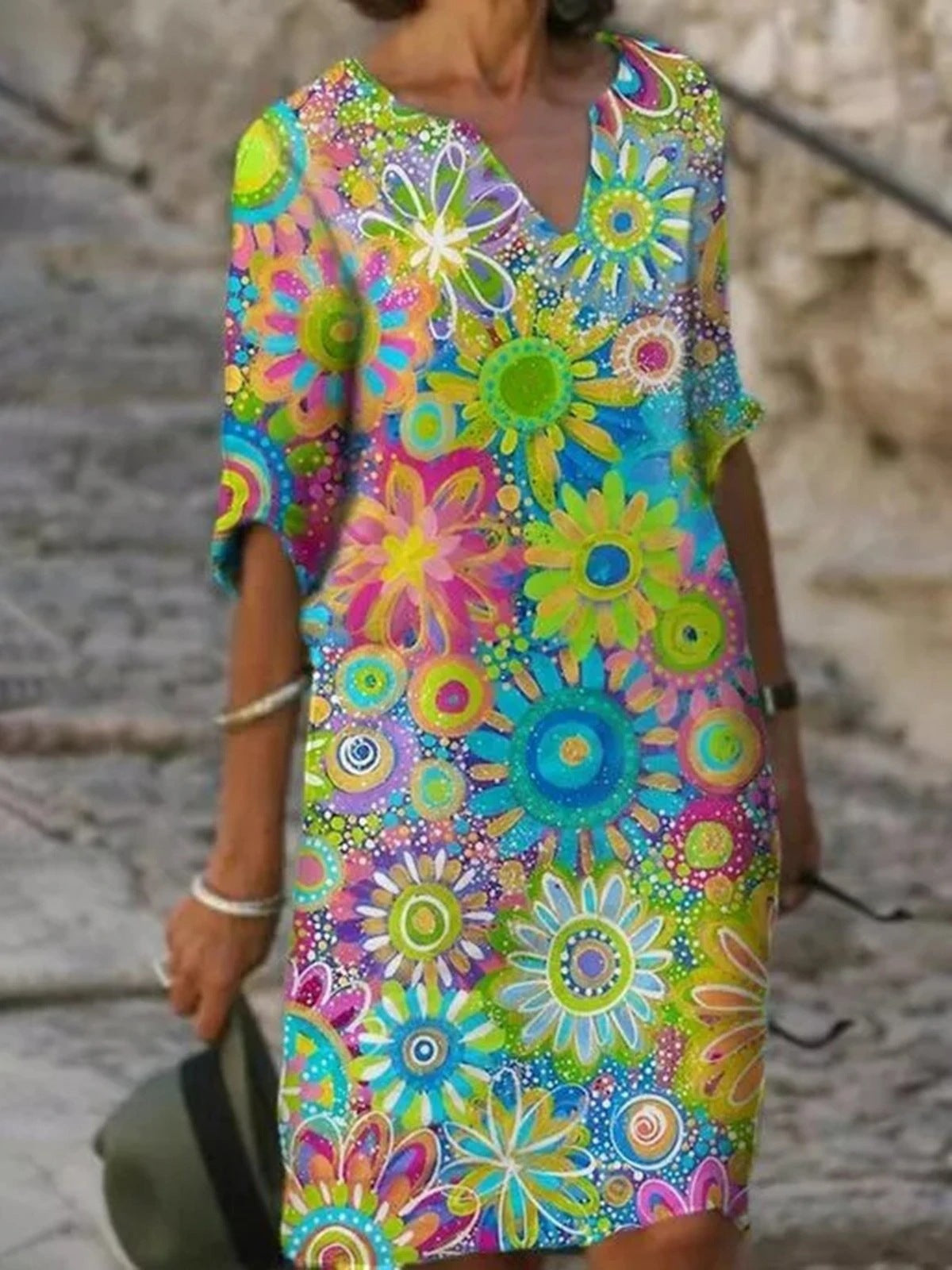 Patricia – Modisches Print-Kleid im Temperament-Blau