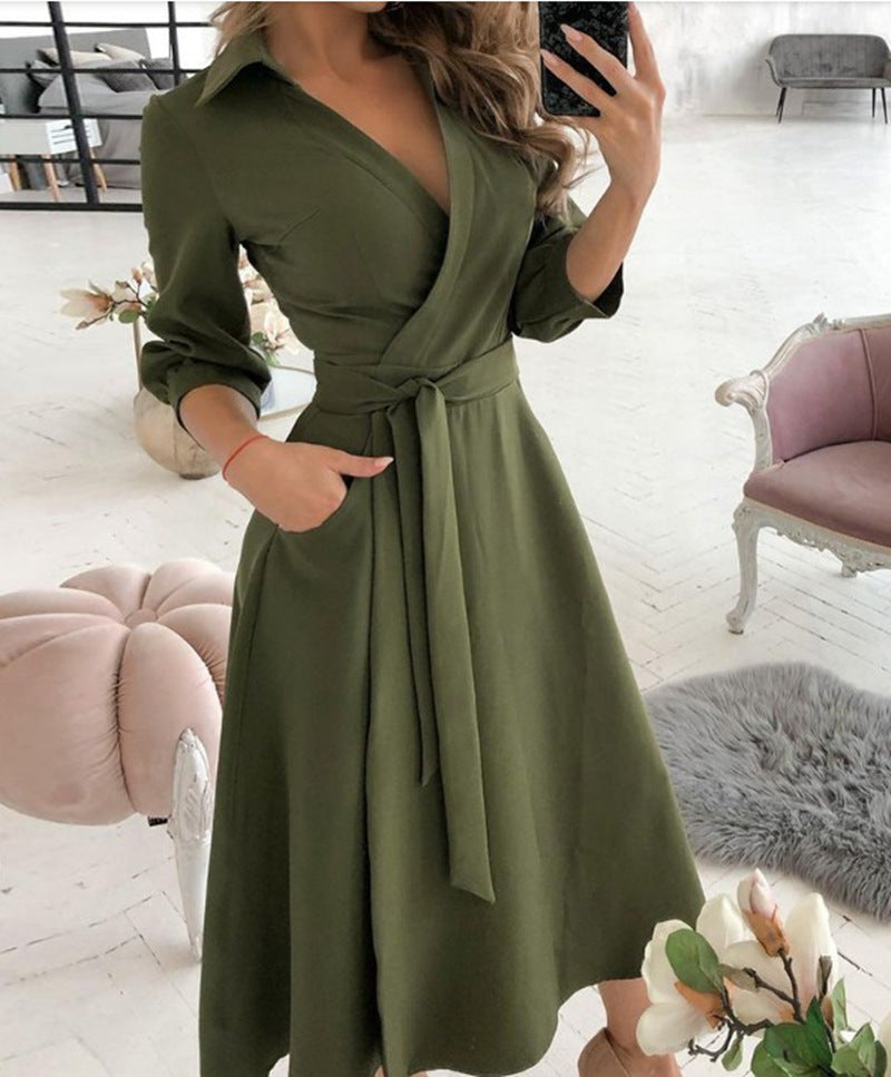 Adele – Sexy Mode Langärmliges Kleid mit tiefem V-Ausschnitt und unregelmäßigem Saum