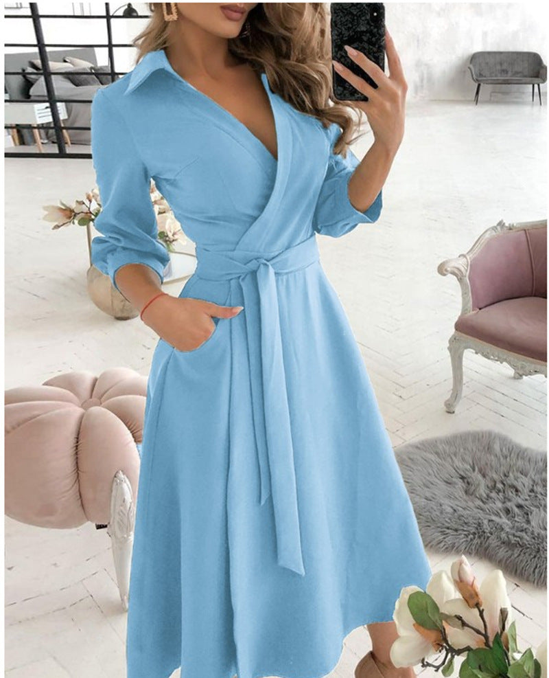 Adele – Sexy Mode Langärmliges Kleid mit tiefem V-Ausschnitt und unregelmäßigem Saum