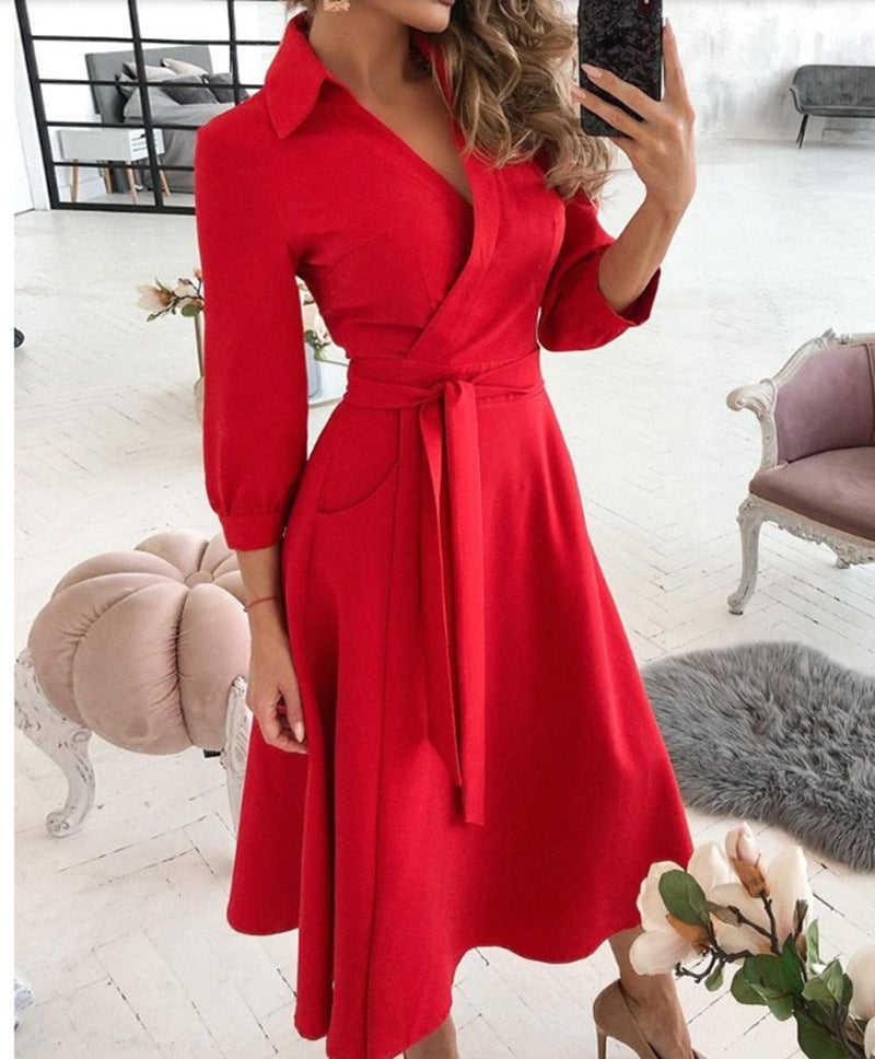 Adele – Sexy Mode Langärmliges Kleid mit tiefem V-Ausschnitt und unregelmäßigem Saum