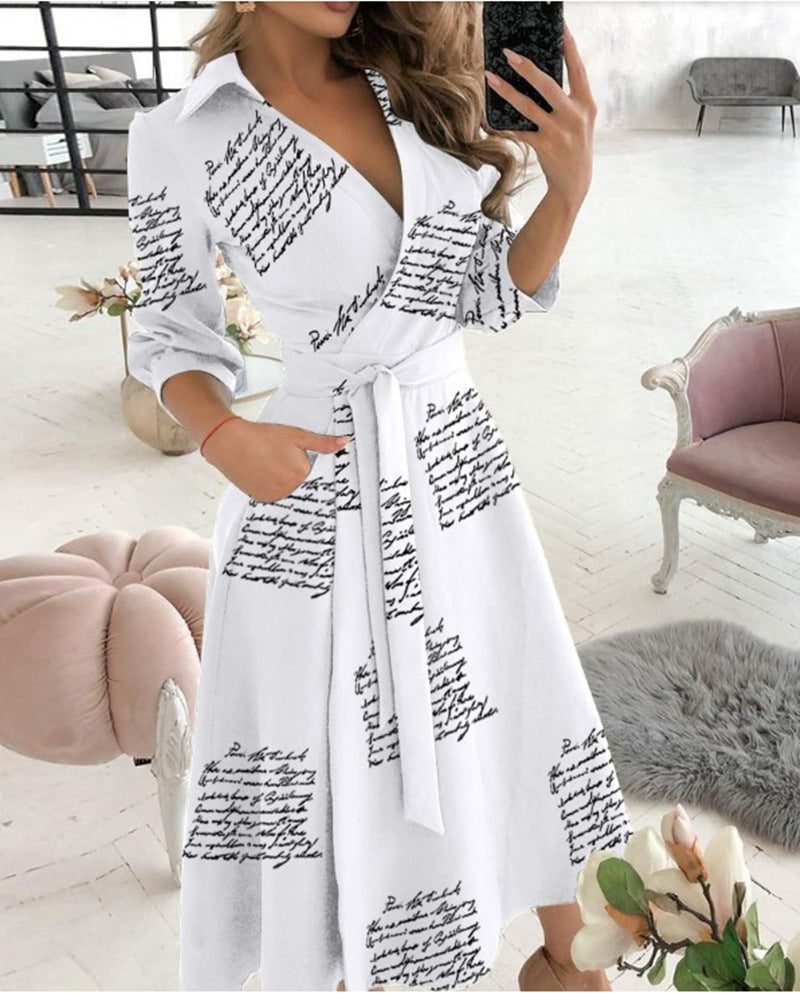 Adele – Sexy Mode Langärmliges Kleid mit tiefem V-Ausschnitt und unregelmäßigem Saum