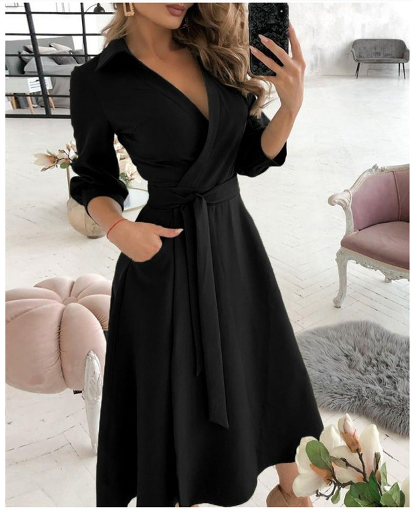 Adele – Sexy Mode Langärmliges Kleid mit tiefem V-Ausschnitt und unregelmäßigem Saum