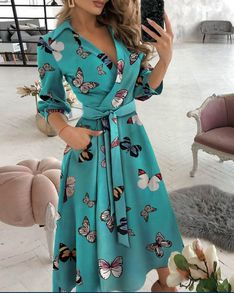Adele – Sexy Mode Langärmliges Kleid mit tiefem V-Ausschnitt und unregelmäßigem Saum