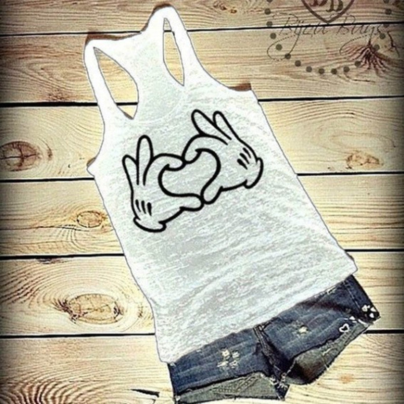 Linda – Bedrucktes ärmelloses Damen-T-Shirt mit Liebe-Motiv