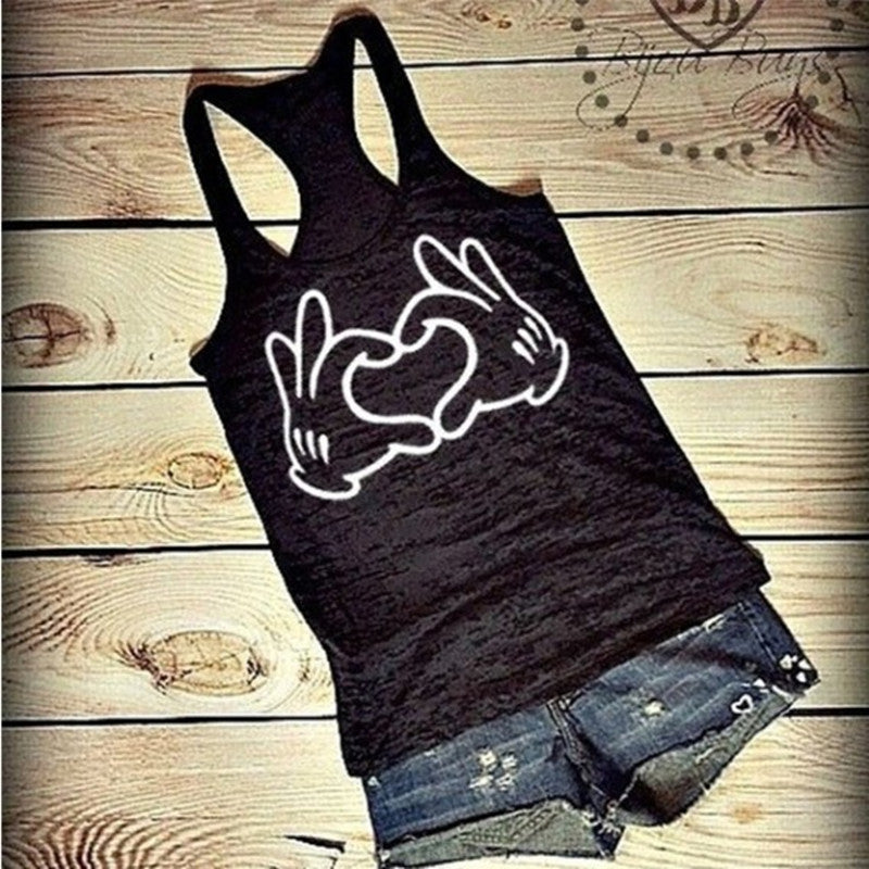 Linda – Bedrucktes ärmelloses Damen-T-Shirt mit Liebe-Motiv