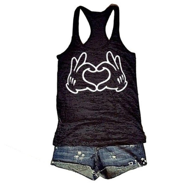Linda – Bedrucktes ärmelloses Damen-T-Shirt mit Liebe-Motiv