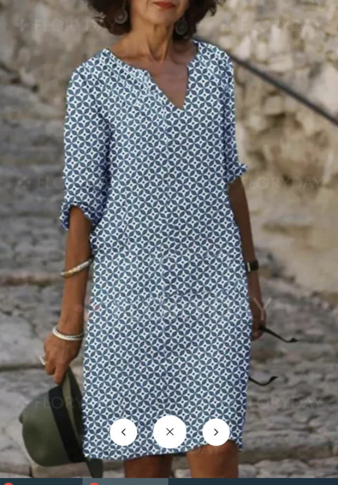 Damen Sommerkleid mit geometrischem Muster, legerer Stil, ideal für Alltag und Freizeit