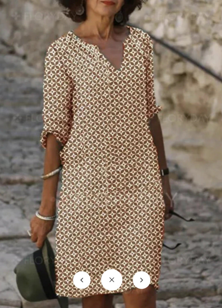 Damen Sommerkleid mit geometrischem Muster, legerer Stil, ideal für Alltag und Freizeit