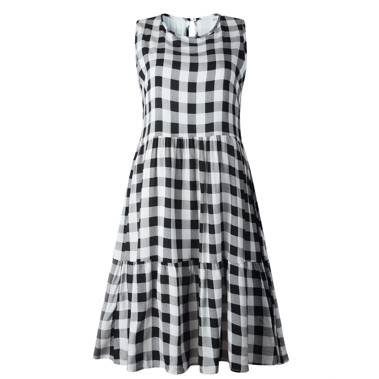 Kathryn – Lockeres Taillenfreies Damen-Kurzrock-Kleid mit schwarzem Karomuster