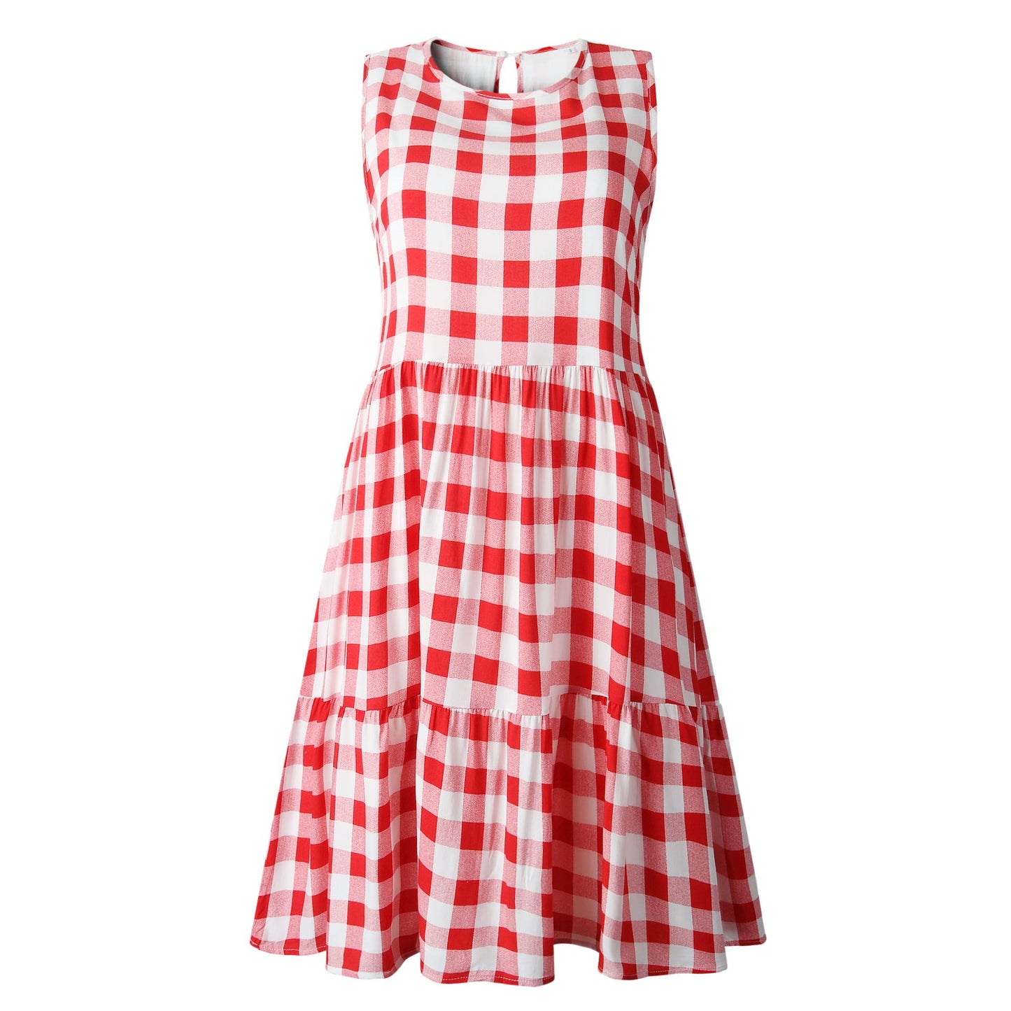 Kathryn – Lockeres Taillenfreies Damen-Kurzrock-Kleid mit schwarzem Karomuster