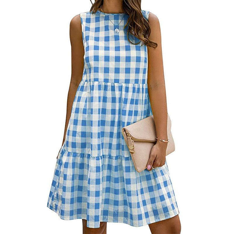 Kathryn – Lockeres Taillenfreies Damen-Kurzrock-Kleid mit schwarzem Karomuster