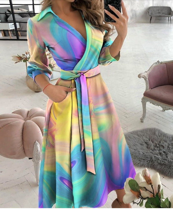 Adele – Sexy Mode Langärmliges Kleid mit tiefem V-Ausschnitt und unregelmäßigem Saum