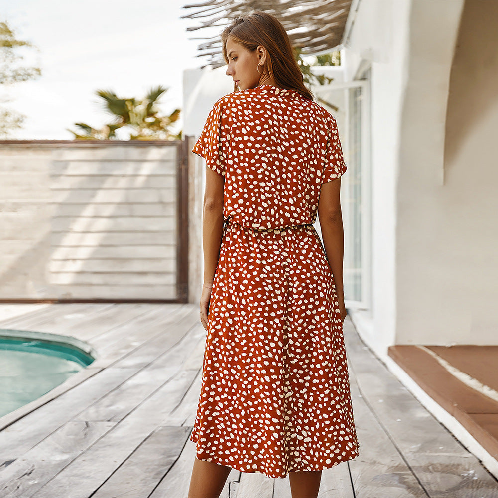 Damen Sommerkleid mit Punkten – Freizeit Midi-Kleid für Urlaub, Strand & Alltag