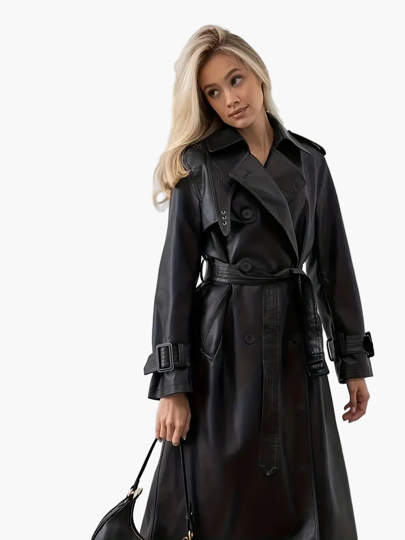 Damen Trenchcoat Lang – Modischer Mantel mit Taillengürtel und Revers, ideal für Herbst und Winter